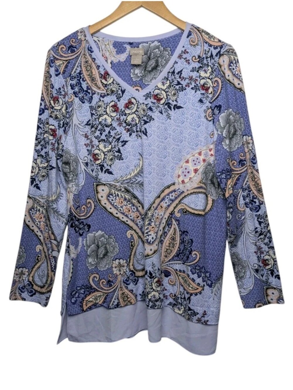 Chicos 1 Paisley Tunic Top Medium Chiffon Hem